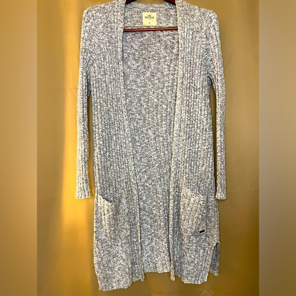 Hollister Grey Open Front Cable Knit Long Cardigan Sweater Women's Sz Medium
